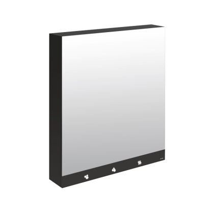Delabie mirror cabinet with paper towel, hand drier, soap and sensor tap.