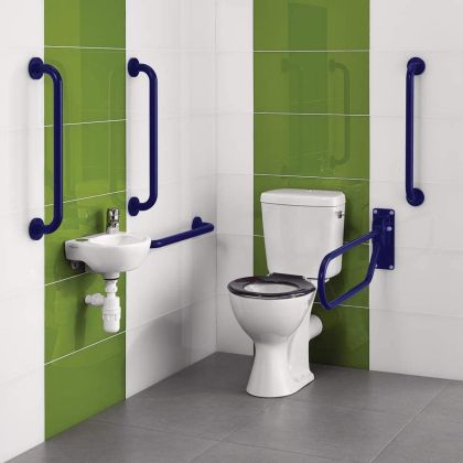 Armitage Shanks Monaco2 Doc-M Close Coupled Toilet Pack with Thermostatic Valve and Blue Grab Rails | Armitage Shanks