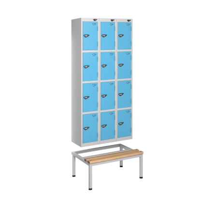 Steel Locker Stand with Seat for 3 Units | Commercial Washrooms
