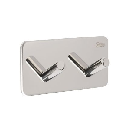 Double Coat Hook On 3M Adhesive Plate - Polished Stainless Steel 