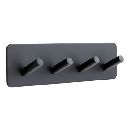 4 Coat Hooks On 3M Adhesive Plate | Black | Commercial Washrooms