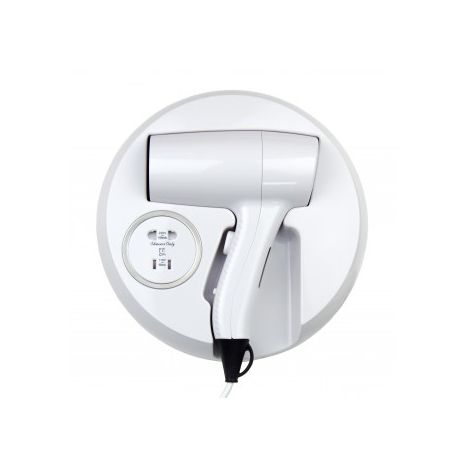 Wall Mounted Hair Dryer With Shaver Socket - White ABS Plastic 