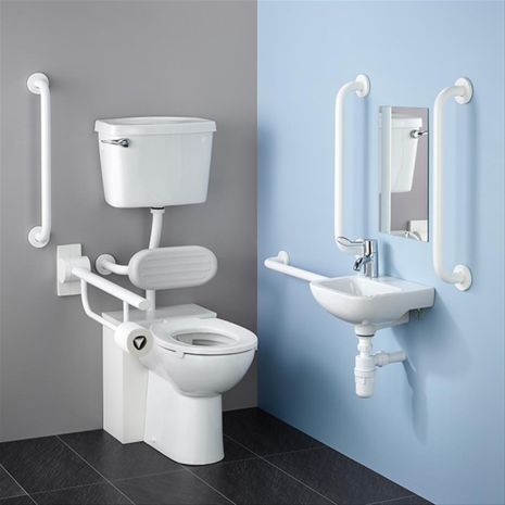 Armitage Shanks Low Level Doc M Standard Left or Right Hand Packs - White or Blue Grab Rails