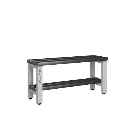 1000mm Single Sided Changing Room Bench Seat with Black Polymer Slats with Base Shelf