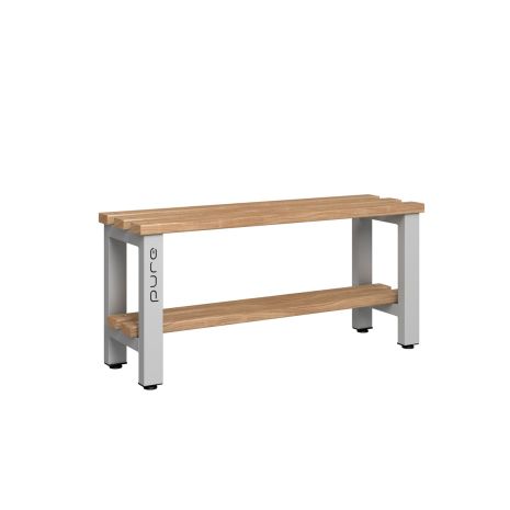 1000mm Single Sided Changing Room Bench Seat with Wooden Beech Slats and Base Shelf