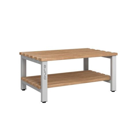 1000mm Premium Double Sided Changing Room Bench Seat with Base Shelf and Wooden Beech Slats
