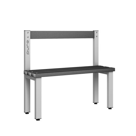 1000mm Single Sided Low Bench Seat with Back Rest and Black Polymer Slats