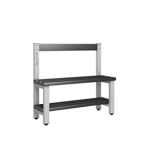 1000mm Double Sided Low Bench Seat with Base Shelf and Black Polymer Slats