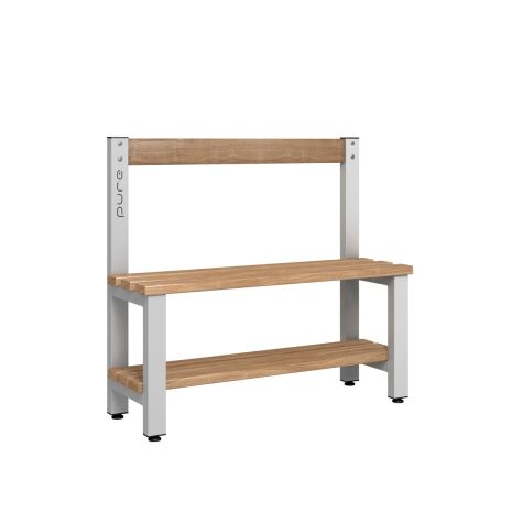 1000mm Double Sided Low Bench Seat with Base Shelf and Beech Slats