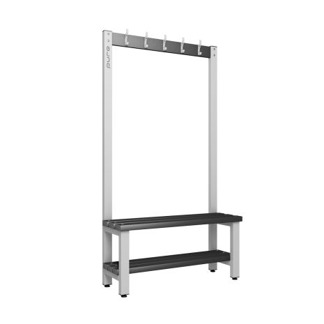1000mm Premium Single Sided Changing Room Hook Bench Seat with Base Shelf and Black Polymer Slats