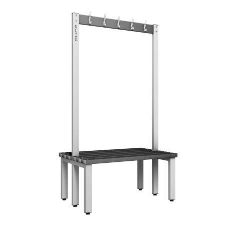 1000mm Double Sided Changing Room Hook Bench Seat with Black Polymer Slats 