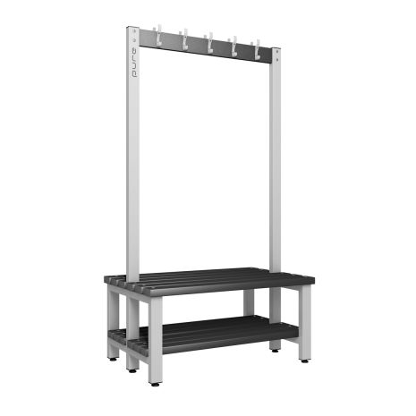 1000mm Premium Double Sided Changing Room Hook Bench Seat with Base Shelf and Black Polymer Slats