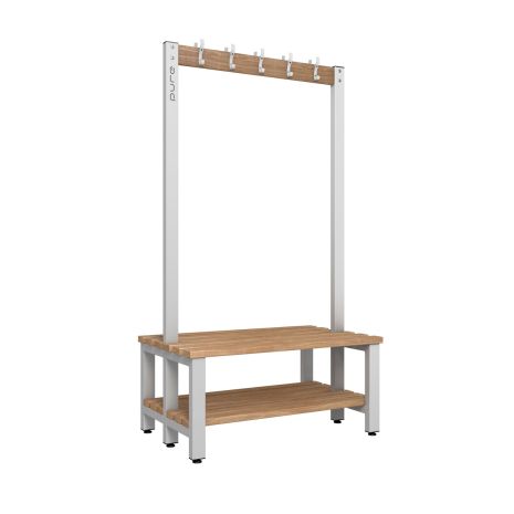 1000mm Premium Double Sided Changing Room Hook Bench Seat with Base Shelf and Beech Slats 