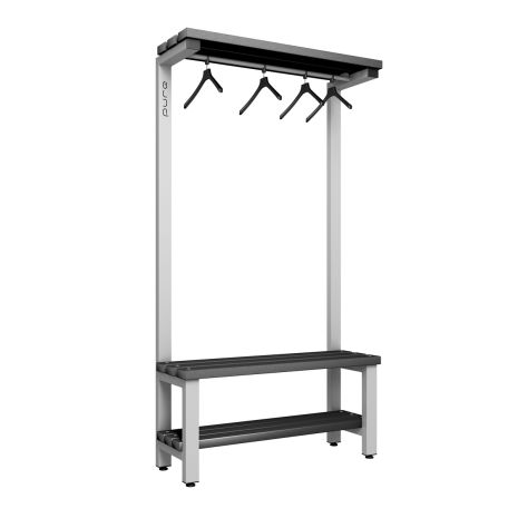 1000mm Premium Single Sided Over Head Hanging Changing Room Bench Seat with Base Shelf and Black Polymer Slats