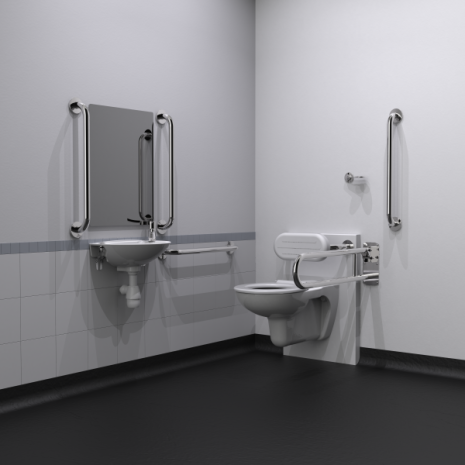 Fitzroy Of London Wall Hung Doc M Toilet Pack with Stainless Steel Concealed Fixings - Polished Stainless Steel | Commercial Washrooms