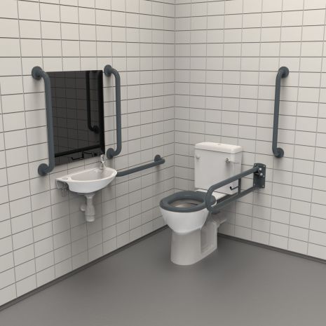 Fitzroy Of London Rimless Close Coupled Doc M Toilet Pack with Grab Rails - Dark Grey