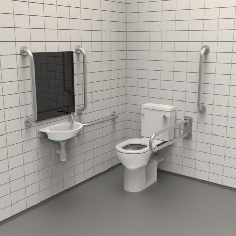 Fitzroy Of London Close Coupled Doc M Toilet Pack with Concealed Fixing Grab Rails - Satin | Commercial Washrooms