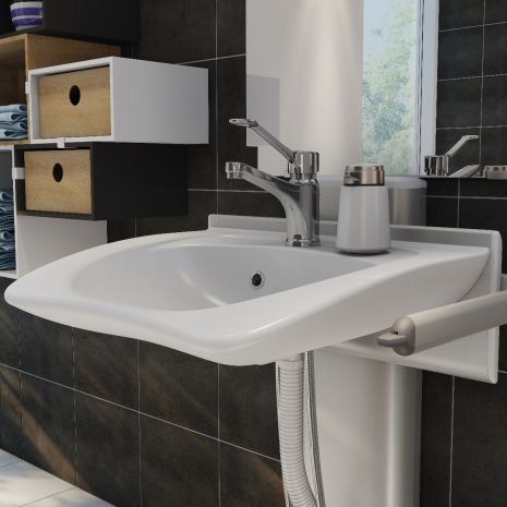 Pressalit PLUS Height Adjustable Bracket with CURVE Wash Basin Pack | Commercial Washrooms