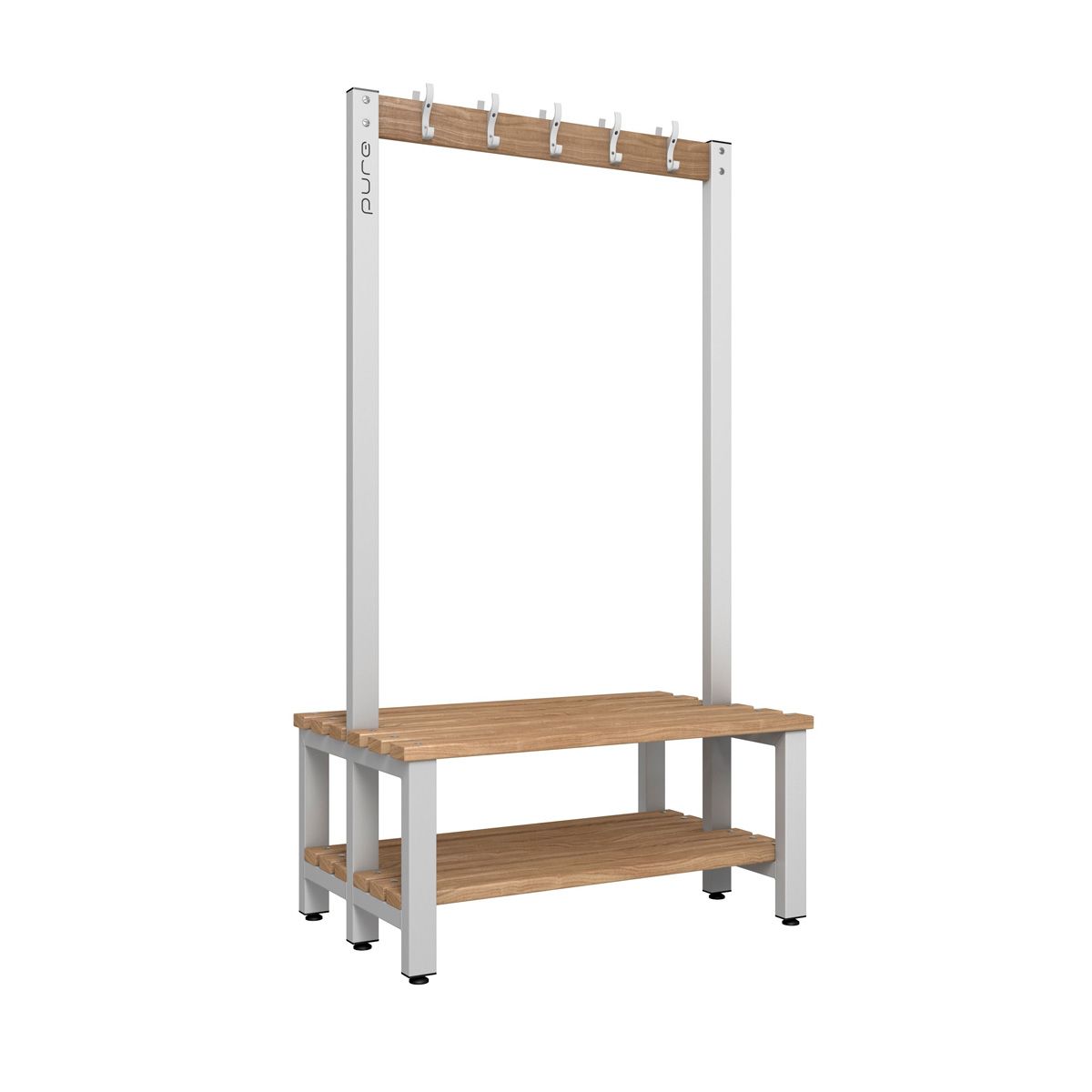 Premium Double Sided Changing Room Hook Bench Seat with Base Shelf