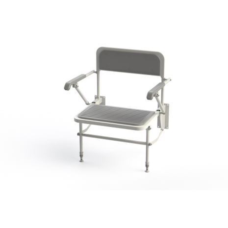 NymaPRO Wall Mounted Padded Extra Wide Shower Seat with Back, Arms, Legs - Grey