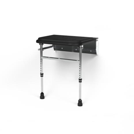 Fitzroy of London Premium Wall Mounted Shower Seat, Legs, Padded, Polished Aluminium Frame, Black