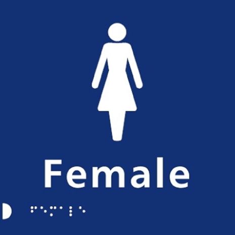 Female Braille Toilet Sign - Blue Plastic