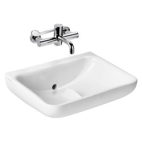 S0444(HY) Contour 21+ 60cm back outlet washbasin, no tapholes, anti-splash and anti-microbial glaze
