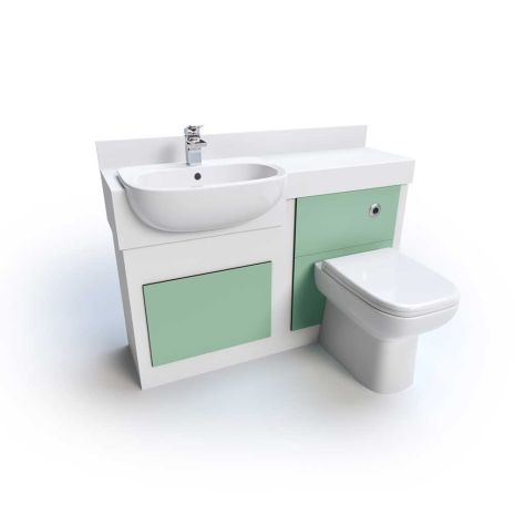 White and Green Vanity Unit and IPS Combination Unit with Ceramic Semi-Recessed Basin