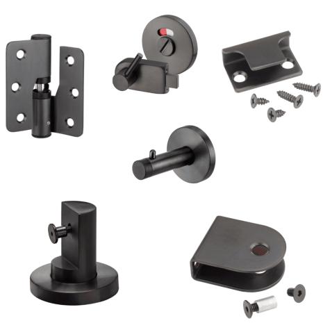 Black Stainless Steel Cubicle Hardware Pack for Floor to Ceiling Toilet Cubicles