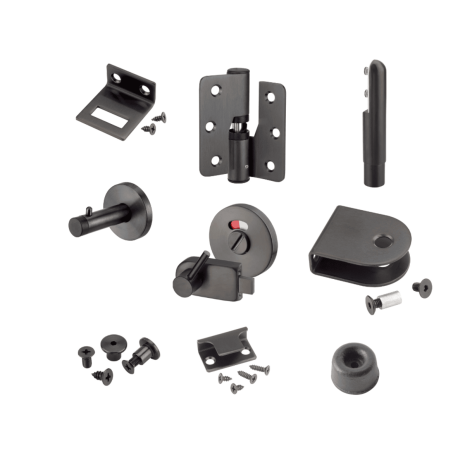 Black Stainless Steel Toilet Cubicle Hardware Pack for Standard Height Cubicle