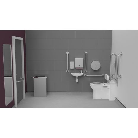 Back to Wall Doc M Toilet Pack with Polished Stainless Steel Grab Rails and TMV3