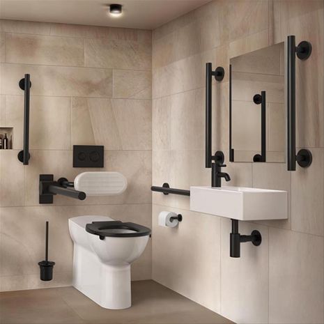 Right Hand Ideal Standard Contour 21+ Back-To-Wall Doc M Pack With Black Grab Rails & Accessories (S1246(XG))