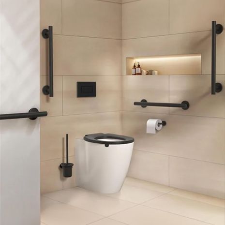 Ideal Standard Contemporary Ambulant Disabled Back-To-Wall Toilet Pack With Black Grab Rails & Accessories