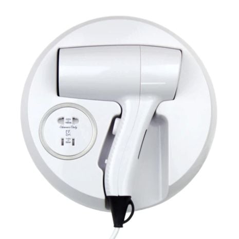 Wall Mounted Hair Dryer With Shaver Socket - White ABS Plastic 