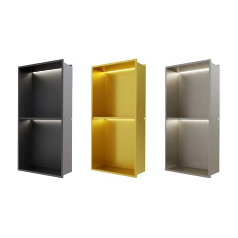 Vertical Recessed Shower Shelf With LED Backlight 300mm x 600mm