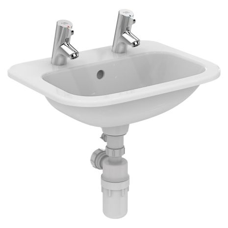 Armitage Shanks Planet 21 countertop washbasin 50cm 2 tapholes with overflow and chainstay hole | Commercial Washrooms