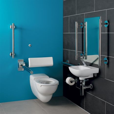 Right Handed Armitage Shanks Sensorflow 21 Doc M Wall Hung Toilet Pack with Chrome Grab Rails