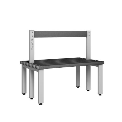 1000mm Double Sided Low Bench Seat with Back Rest and Black Polymer Slats