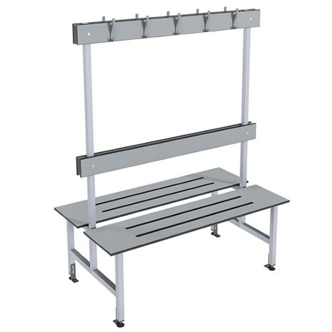 Double Sided Island Changing Room Bench Seat - SGL Slats - Grey