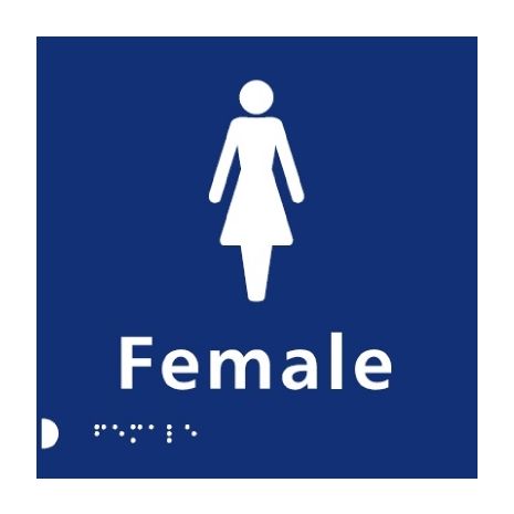 Female Braille Toilet Sign - Blue Plastic 