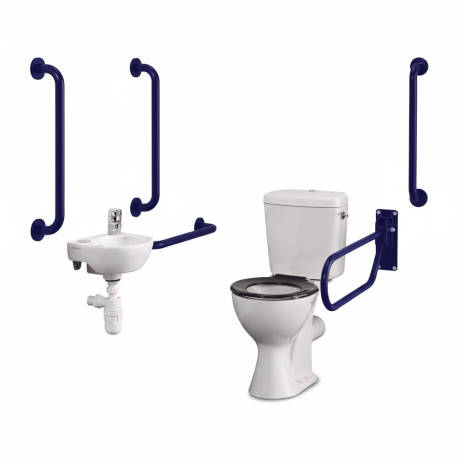 Armitage Shanks Monaco2 Doc-M Close Coupled Toilet Pack with Thermostatic Valve and Blue Grab Rails | Armitage Shanks