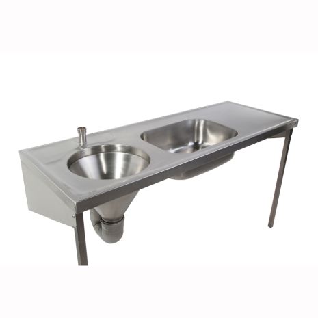 Pland Fiji HTM64 Stainless Steel Combination Medical Slop Hopper Trough (Top Inlet, Right handed Drainer)
