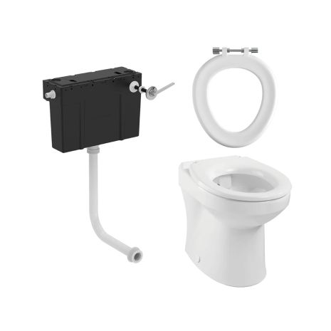 Twyford Sola School Rimless 350 Back To Wall Toilet Pack with Full Ring and Lever Concealed Cistern 
