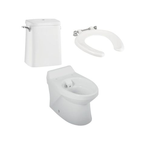 Twyford Sola School Rimless 300 Close-coupled Toilet Pack with Open Ring and Spatula Cistern