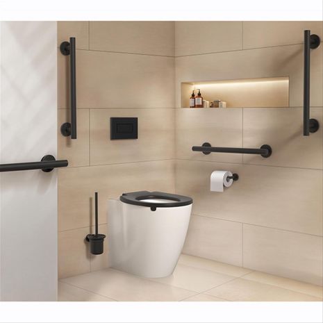 Ideal Standard Contemporary Ambulant Back-To-Wall Toilet Pack With Black Grab Rails & Accessories