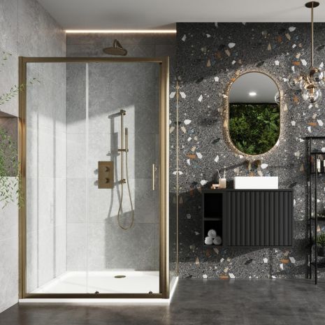 Scudo S6 Glass Sliding Shower Door - Brass Frame