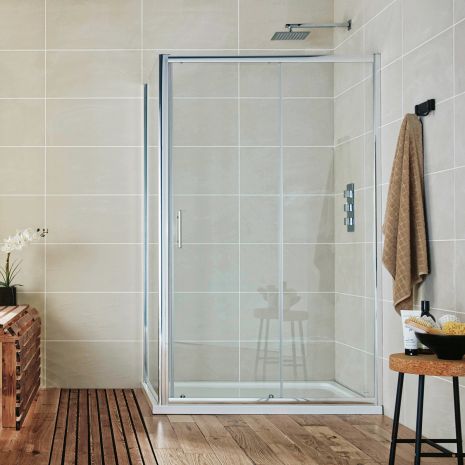 Scudo S6 Glass Sliding Shower Door - Chrome Frame