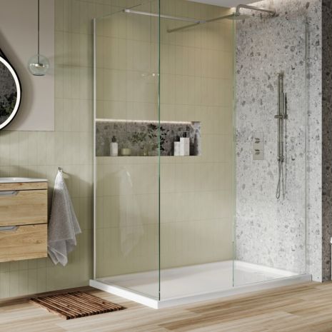 Scudo S8 Glass Wetroom Panel with Chrome Wall Trim