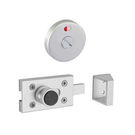 Toilet Cubicle Door Lock with Indicator, Satin Aluminium 