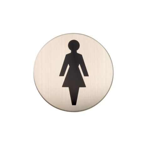 Adhesive Female Toilet Door Sign - Satin Stainless Steel